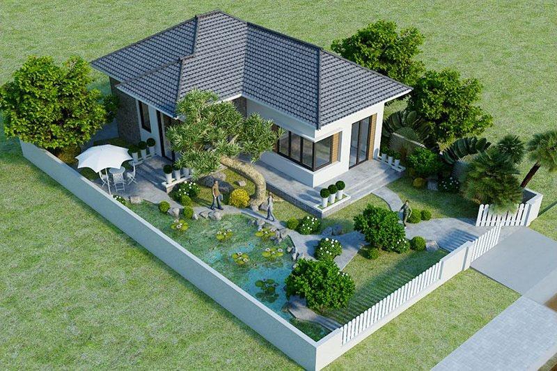 Tạo một khu vực nhỏ như sân vườn, kho chứa đồ, hoặc phòng phụ tại góc khuyết để hoàn thiện hình vuông hoặc chữ nhật.