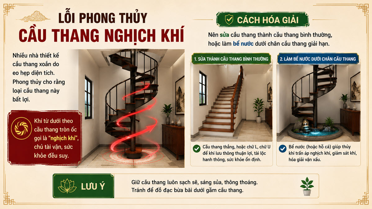 Lỗi phong thủy "Cầu thang nghịch khí" và cách hóa giải