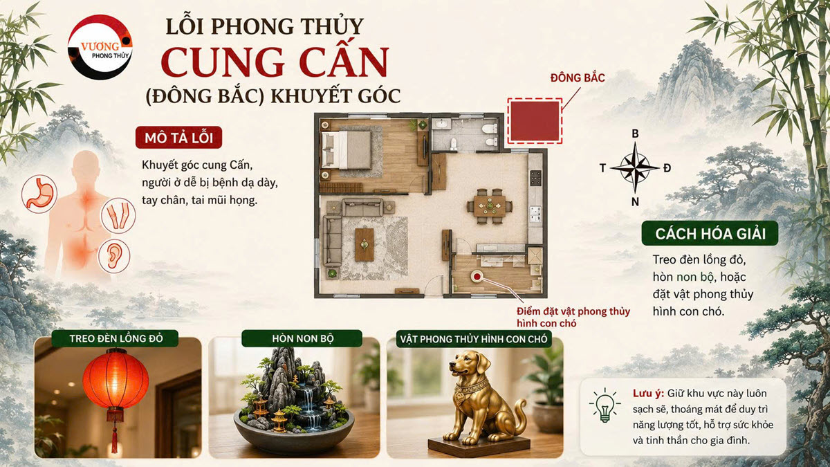 Lỗi phong thủy "Cung Cấn (Đông Bắc) khuyết góc" và cách hóa giải