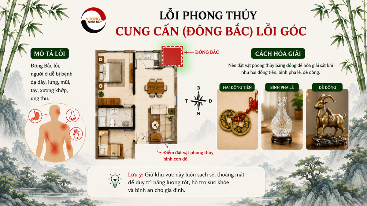 Lỗi phong thủy "Cung Cấn (Đông Bắc) lồi góc" và cách hóa giải