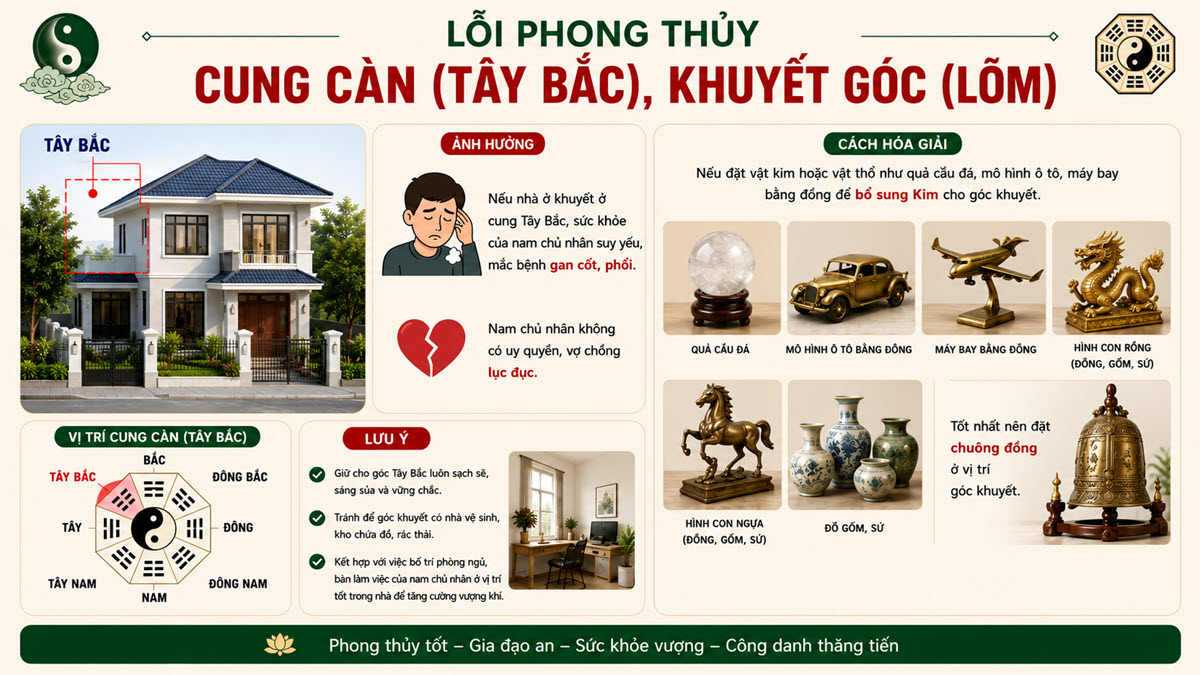 Lỗi phong thủy "Cung Càn (Tây Bắc) khuyết góc (lõm)" và cách hóa giải