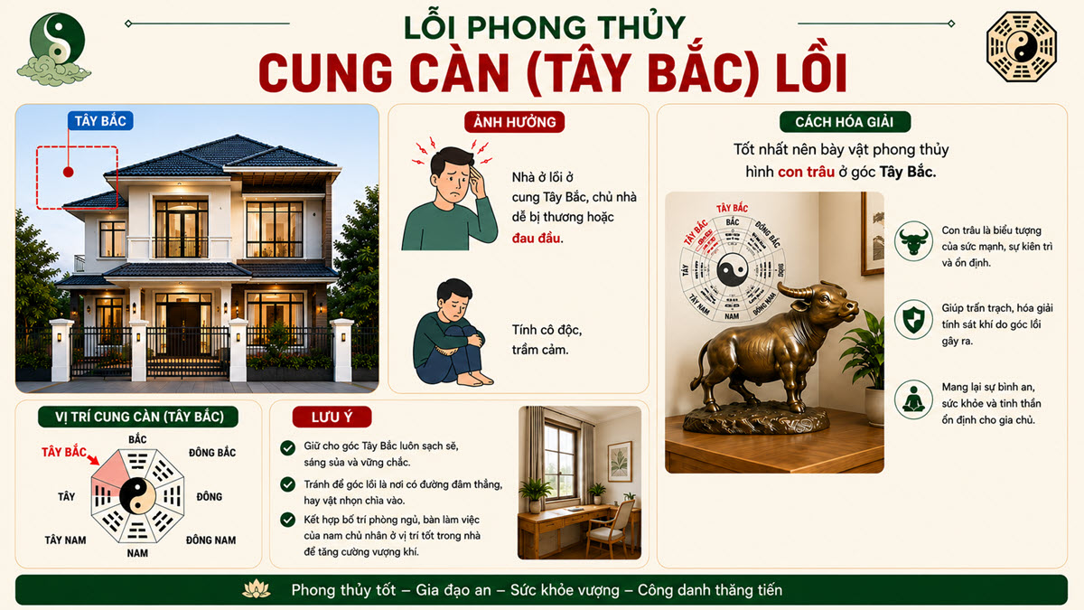 Lỗi phong thủy "Cung Càn (Tây Bắc) lồi" và cách hóa giải