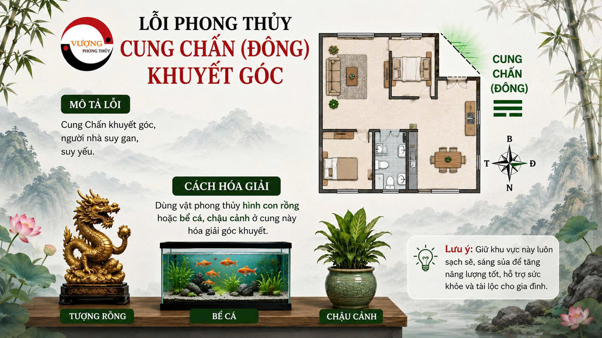 Lỗi phong thủy "Cung Chấn (Đông) khuyết góc" và cách hóa giải