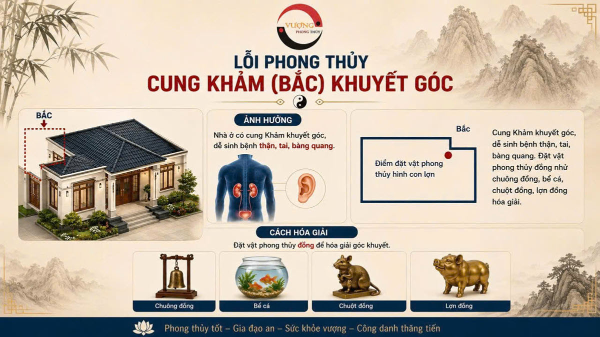 Lỗi phong thủy "Cung Khảm (Bắc) khuyết góc" và cách hóa giải