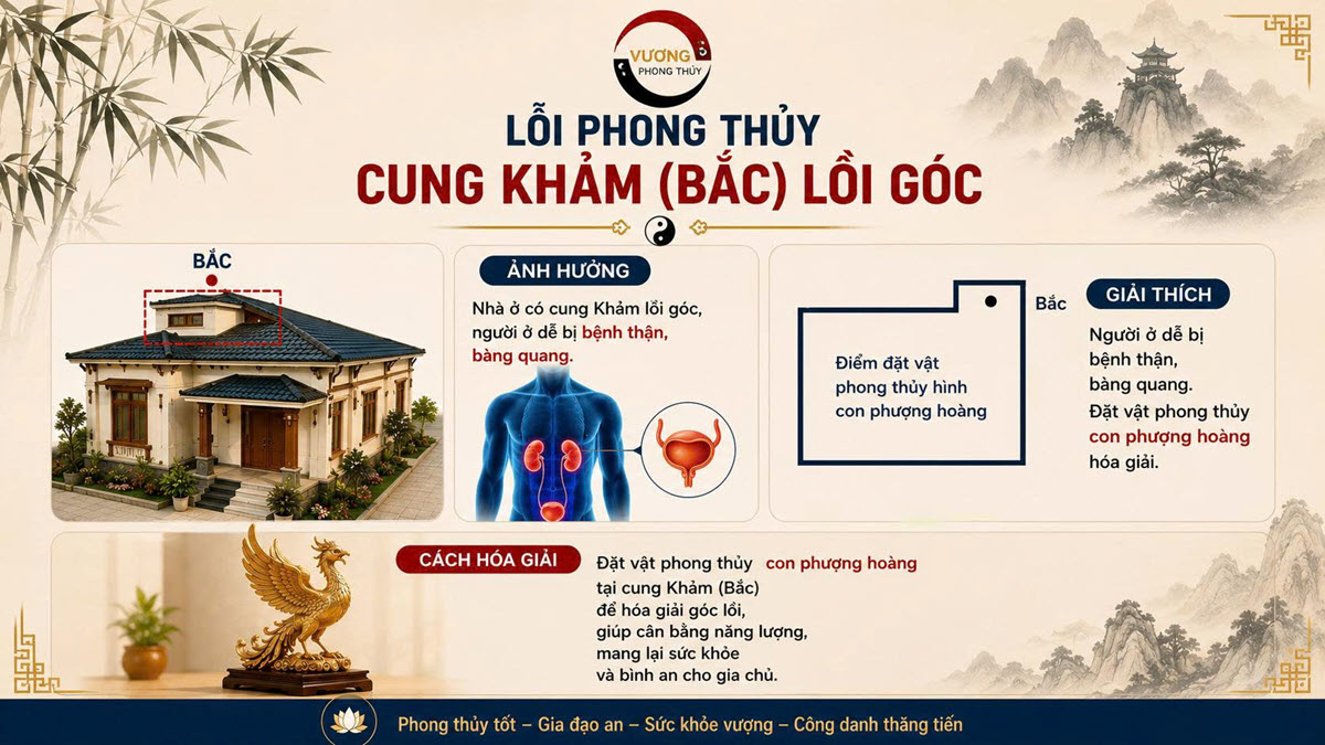 Lỗi phong thủy "Cung Khảm (Bắc) lồi góc" và cách hóa giải