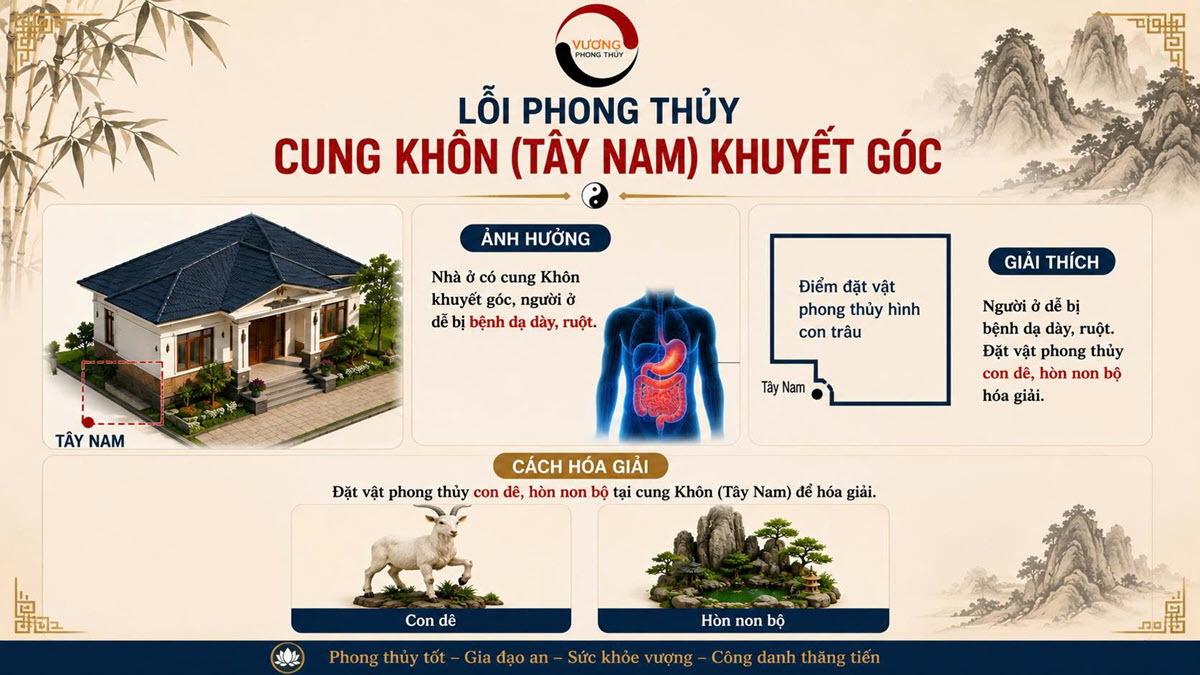 Lỗi phong thủy "Cung Khôn (Tây Nam) khuyết góc" và cách hóa giải