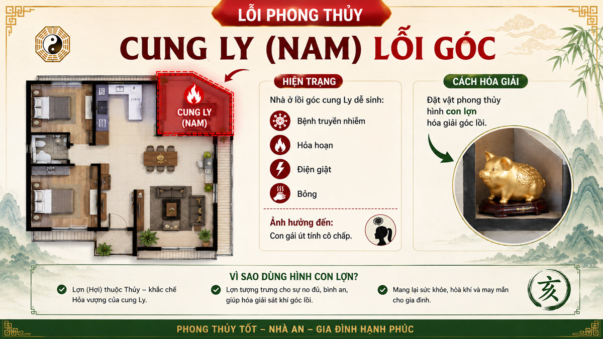 Lỗi phong thủy "Cung Ly (Nam) lồi góc" và cách hóa giải