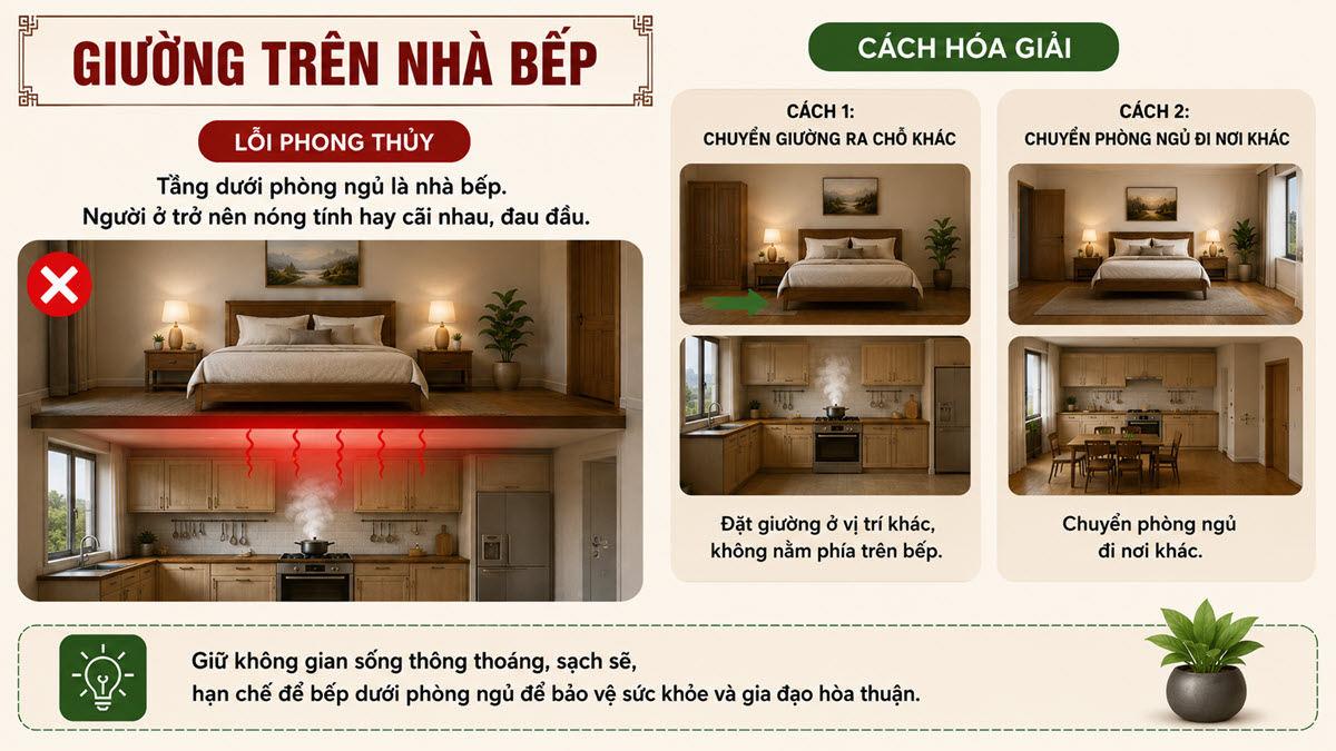 Lỗi phong thủy "Giường ngủ trên bếp" và cách hóa giải