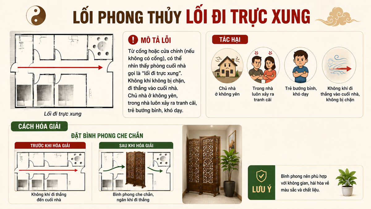 Lỗi phong thủy "Lối đi trực xung" và cách hóa giải