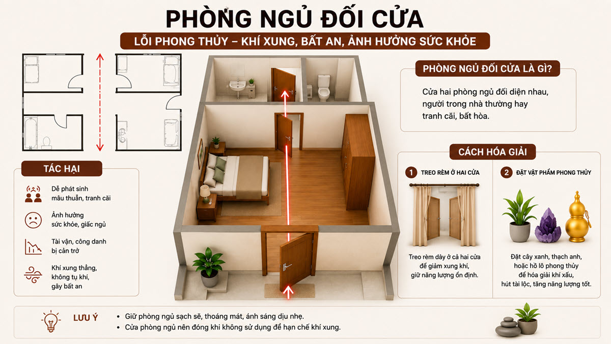 Lỗi phong thủy "Phòng ngủ đối cửa" và cách hóa giải