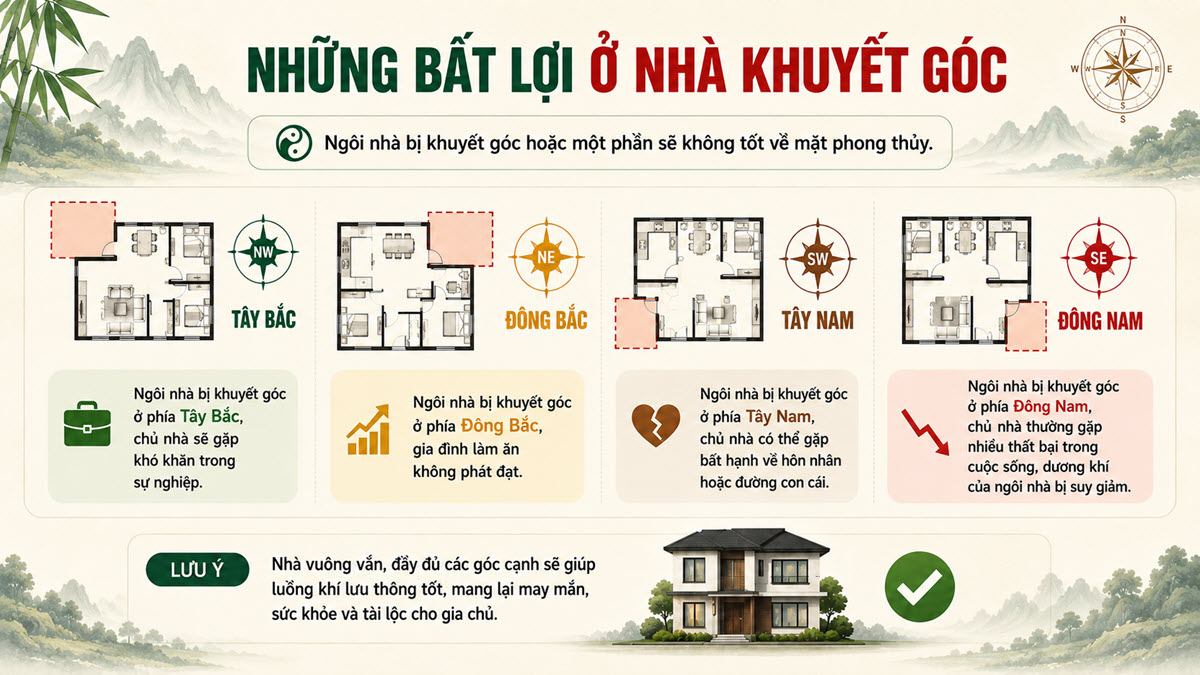 Những bất lợi ở ngôi nhà khuyết góc hoặc một phần