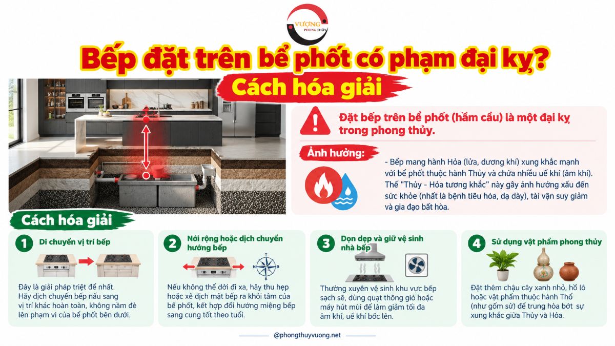 Bếp đặt trên bể phốt có phạm đại kỵ? Cách hóa giải