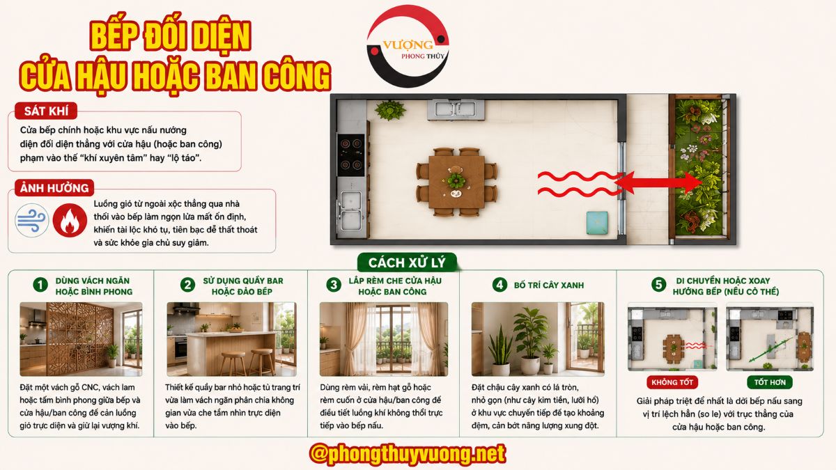 Cửa bếp chính đối diện cửa hậu hoặc ban công có gây hao tán tài lộc?