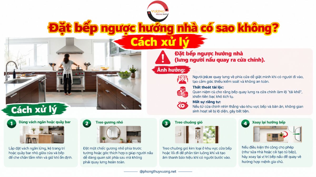 Đặt bếp ngược hướng nhà có sao không? Cách xử lý