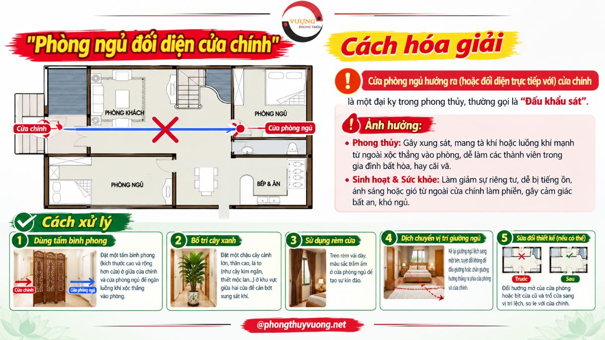"Phòng ngủ đối diện cửa chính" có phạm đại kỵ? Cách hóa giải