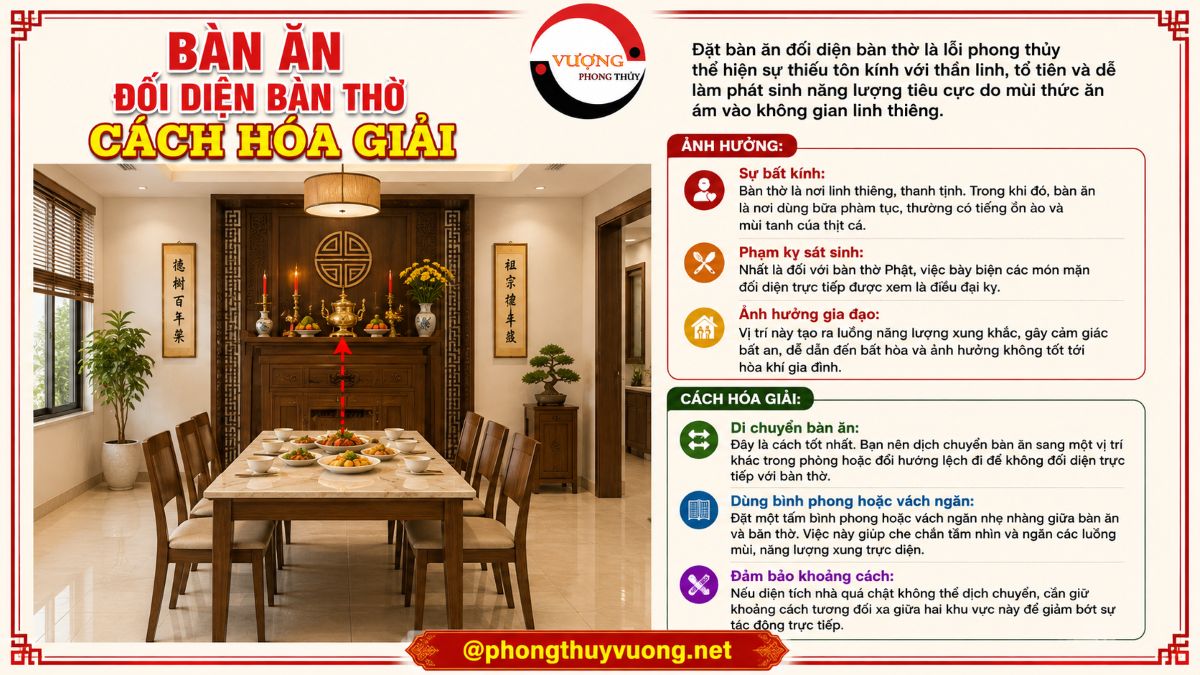 Sát khí "Bàn ăn đối diện bàn thờ" là gì? Cách hóa giải