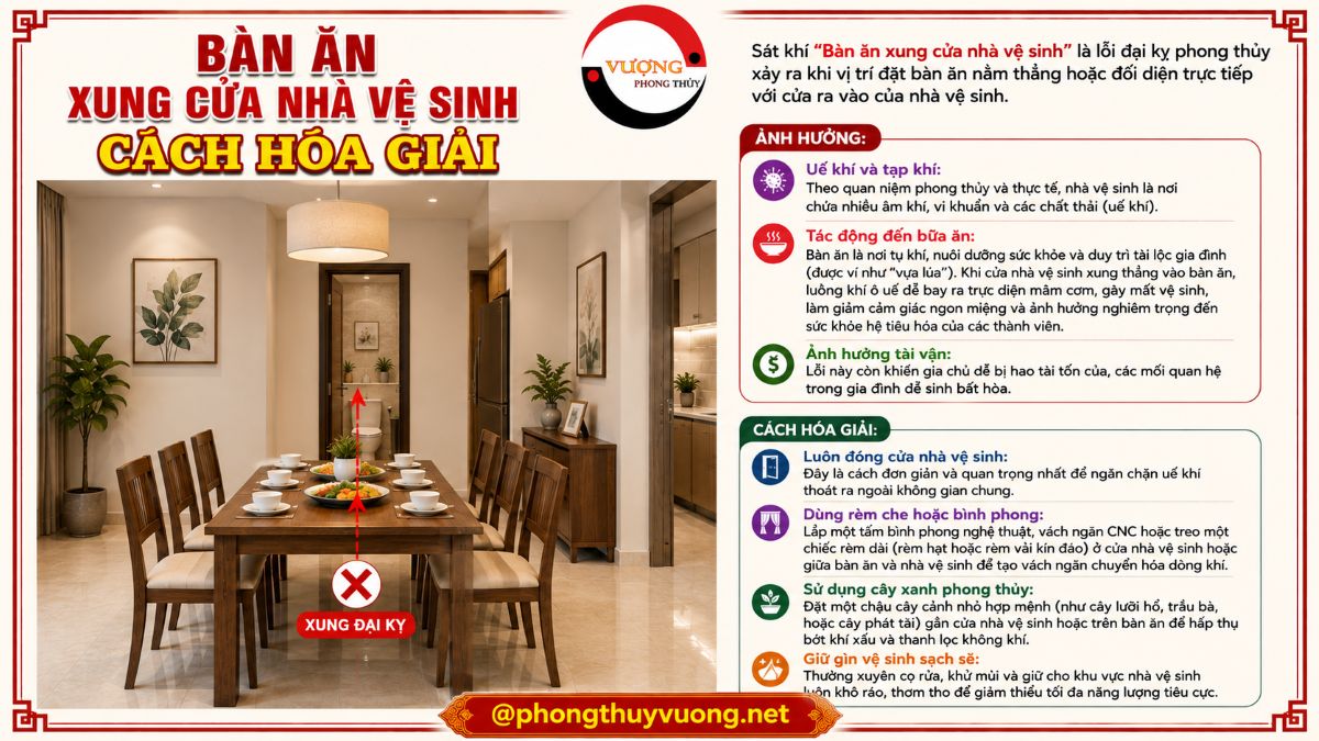 Sát khí "Bàn ăn xung cửa nhà vệ sinh" là gì? Cách hóa giải