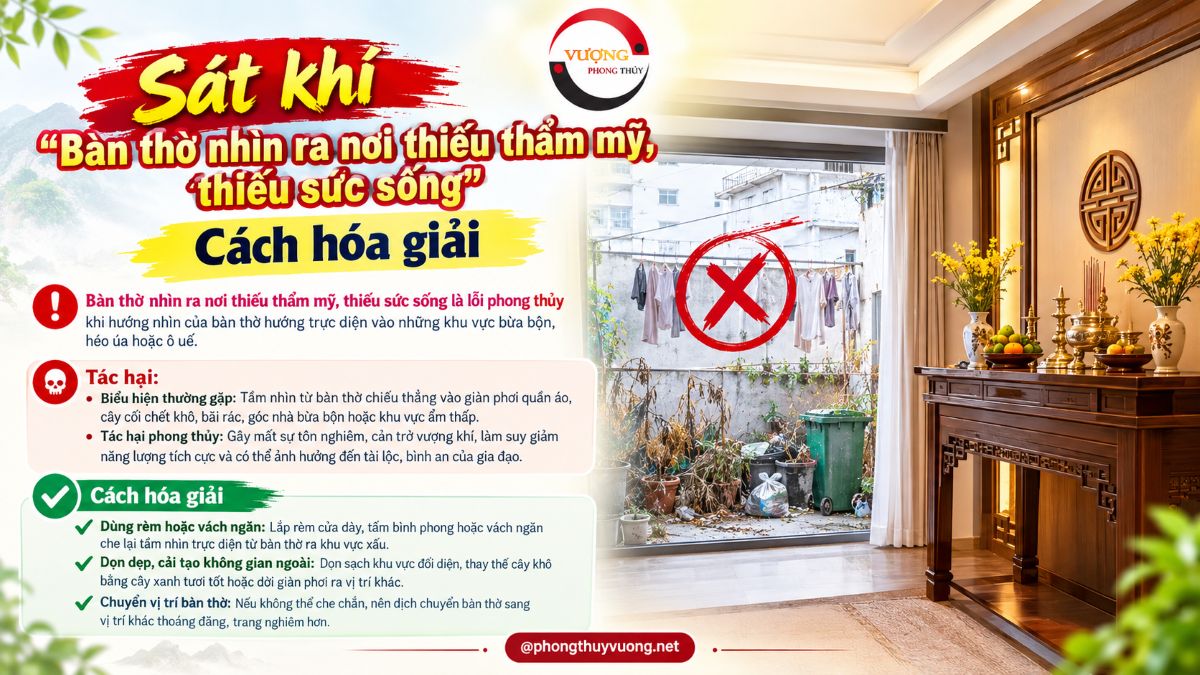 Sát khí "Bàn thờ nhìn ra nơi thiếu thẩm mỹ, thiếu sức sống" là gì? Cách hóa giải