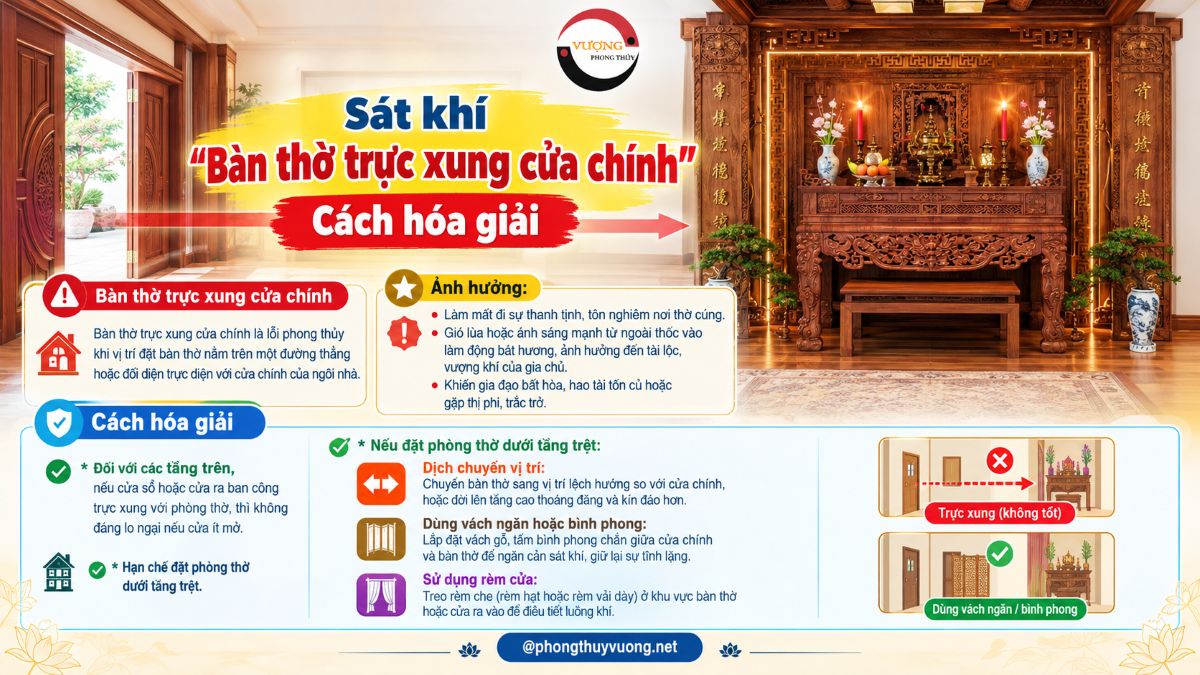 Sát khí "Bàn thờ trực xung cửa chính" là gì? Cách hóa giải