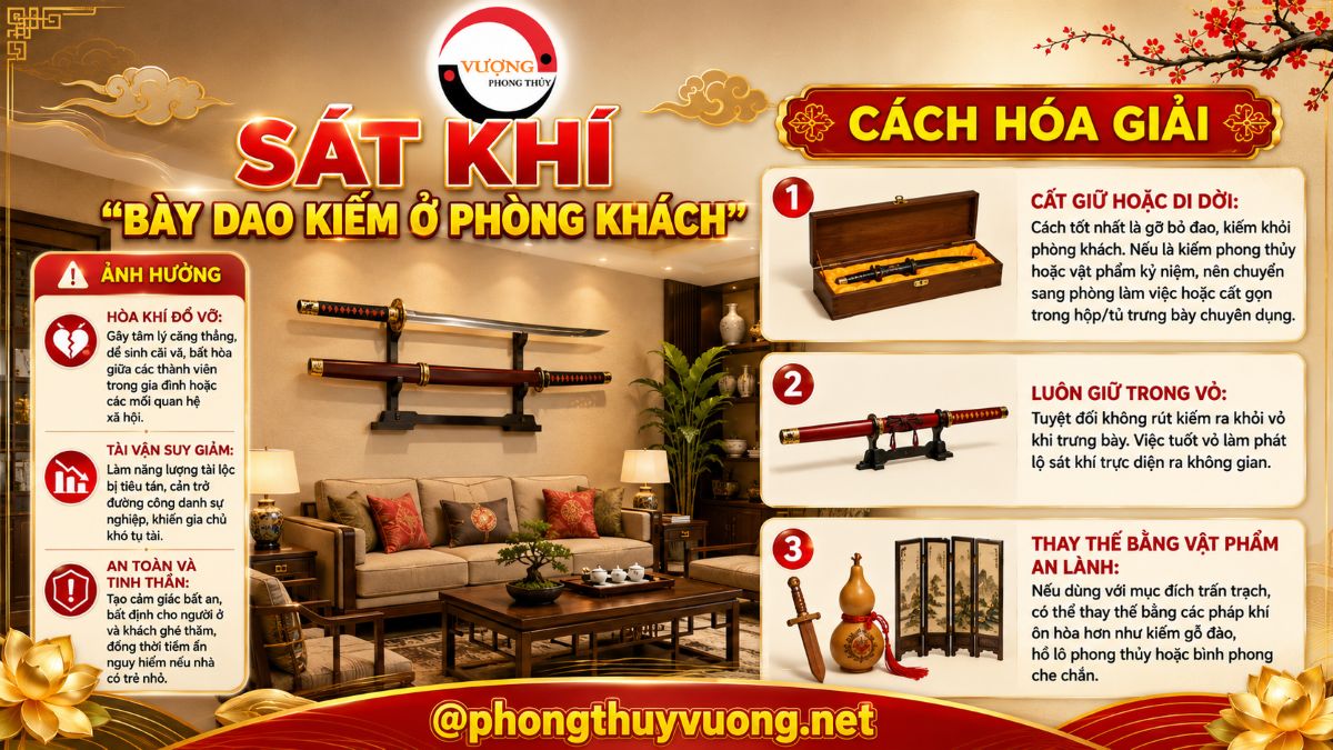 Sát khí "Bày dao kiếm ở phòng khách" là gì? Cách hóa giải