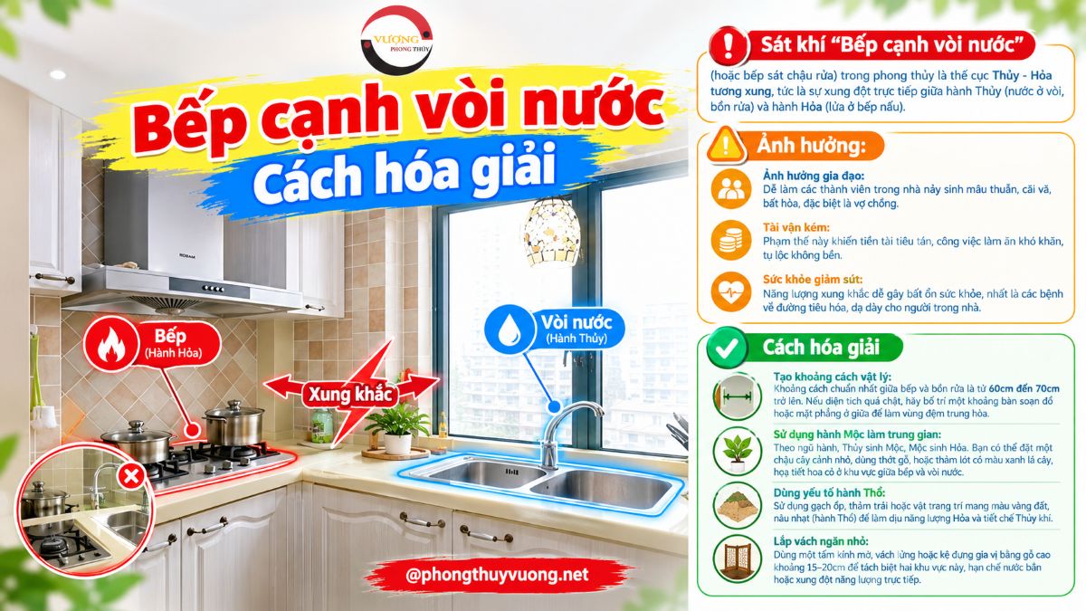 Sát khí "Bếp cạnh vòi nước" là gì? Cách hóa giải