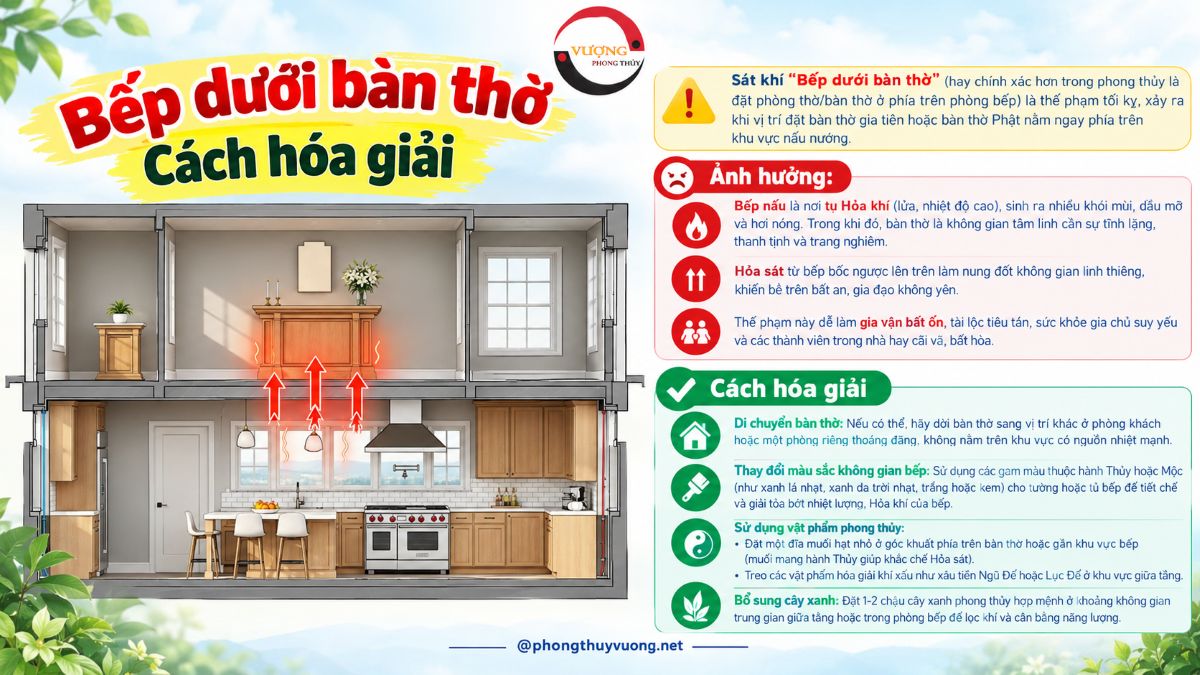 Sát khí "Bếp dưới bàn thờ" là gì? Cách hóa giải