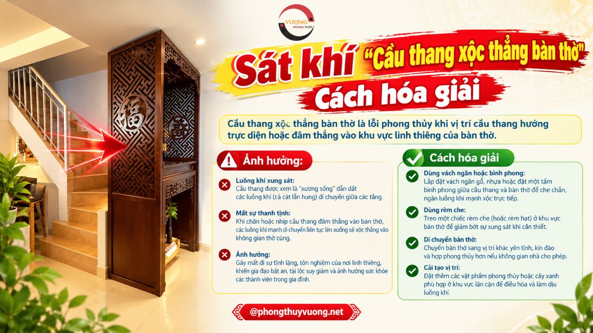 Sát khí "Cầu thang xộc thẳng bàn thờ" là gì? Cách hóa giải