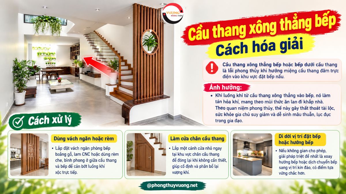 Sát khí "Cầu thang xông thẳng bếp" là gì? Cách hóa giải