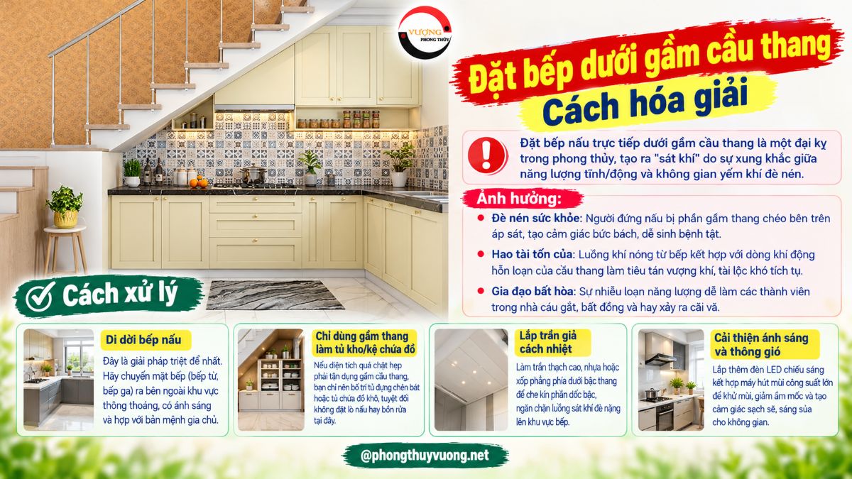 Sát khí "Đặt bếp dưới gầm cầu thang" là gì? Cách hóa giải