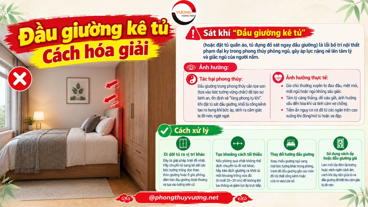 Phòng ngủ có "Đầu giường kê tủ". Cách xử lý hiệu quả