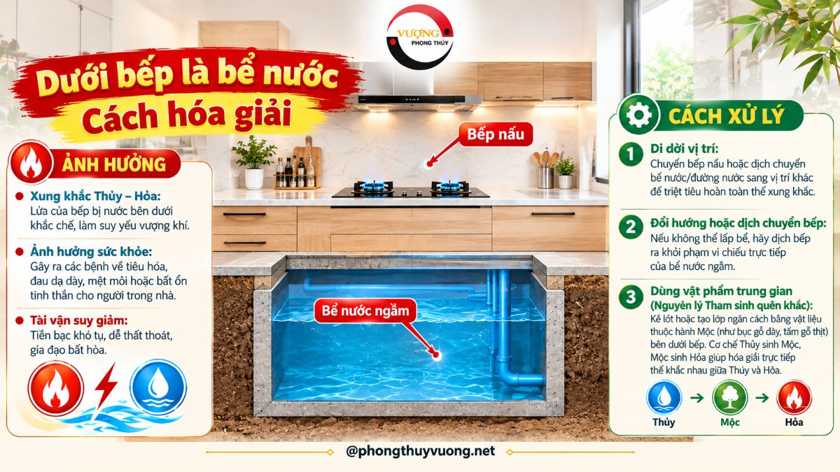 Sát khí "Dưới bếp là bể nước" là gì? Cách hóa giải