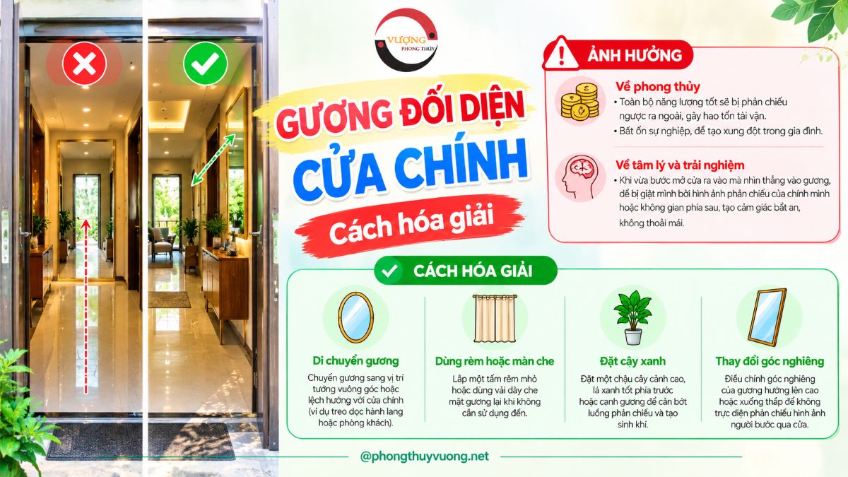 Sát khí "Gương đối diện cửa chính" là gì? Cách hóa giải