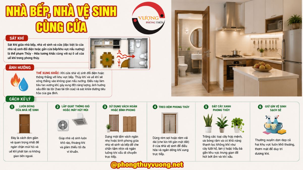 Sát khí "Nhà bếp, nhà vệ sinh cùng cửa" là gì? Cách hóa giải