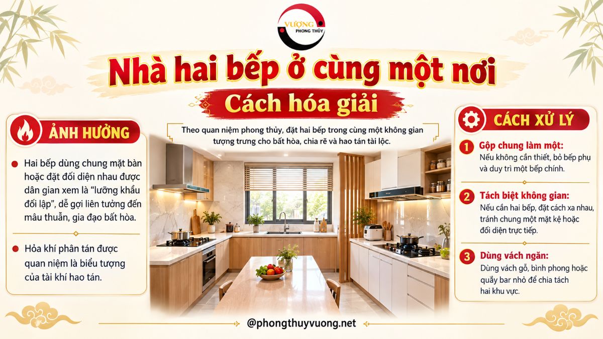 Sát khí "Nhà hai bếp ở cùng một nơi" là gì? Cách hóa giải