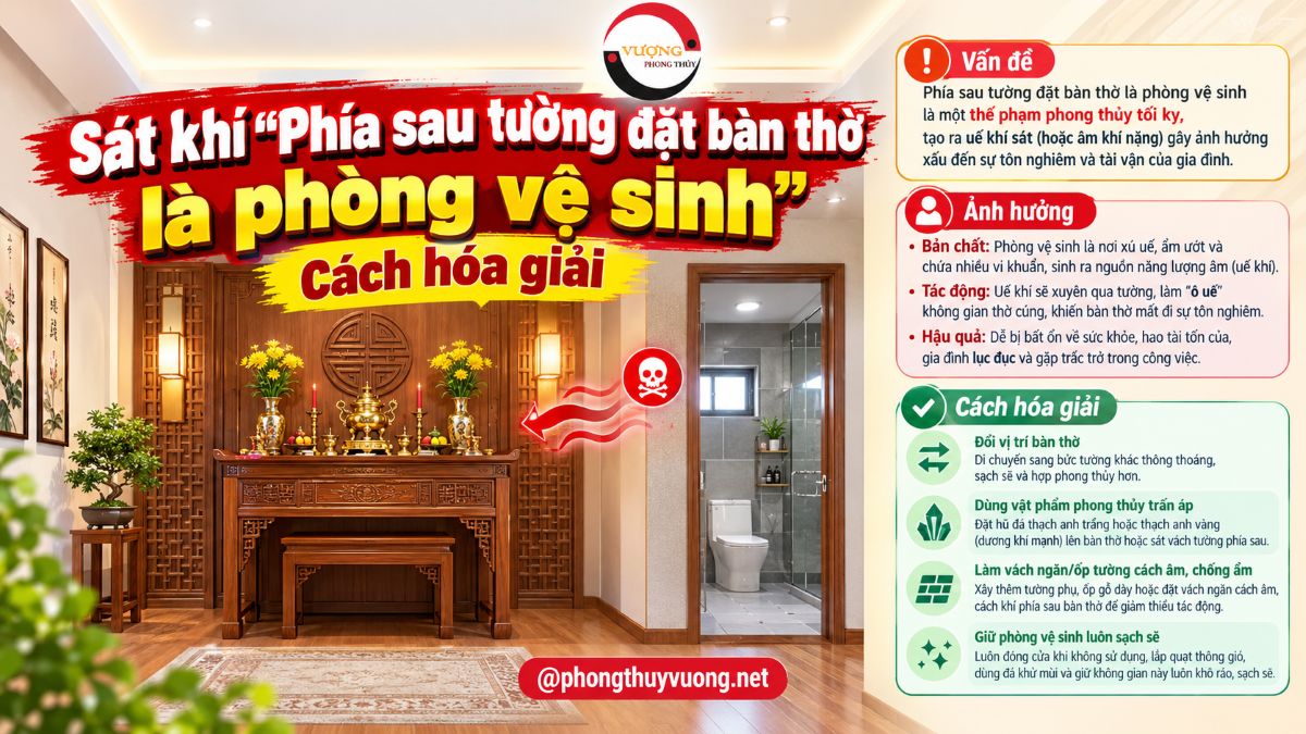 Sát khí "Phía sau tường đặt bàn thờ là phòng vệ sinh" là gì? Cách hóa giải
