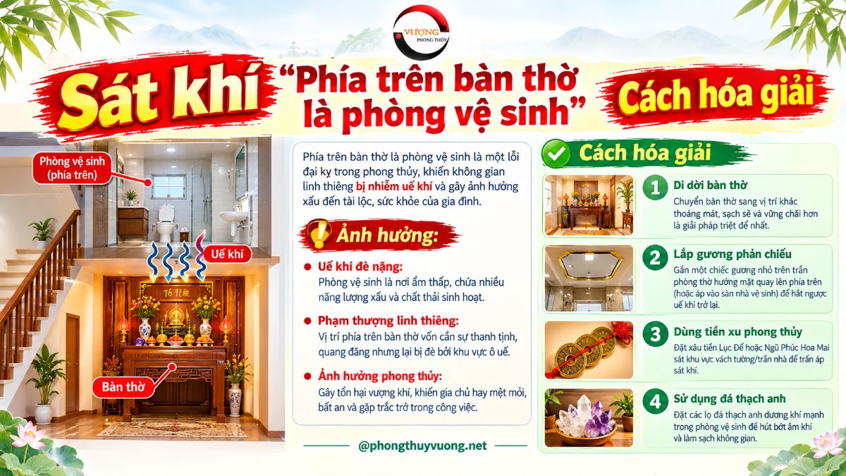 Sát khí "Phía trên bàn thờ là phòng vệ sinh" là gì? Cách hóa giải