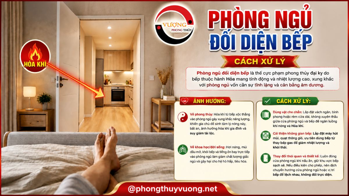 "Phòng ngủ đối diện bếp" có xấu? Cách xử lý hiệu quả